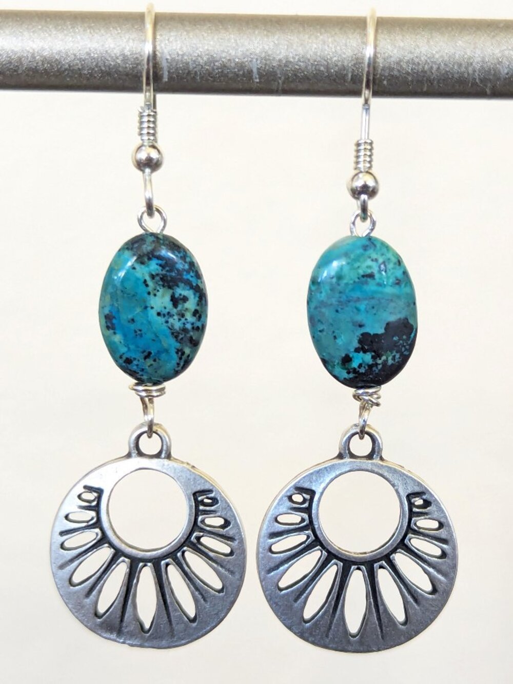 Southwestern Sterling Silver Turquoise & Teal Blue Jasper Dangle Earrings